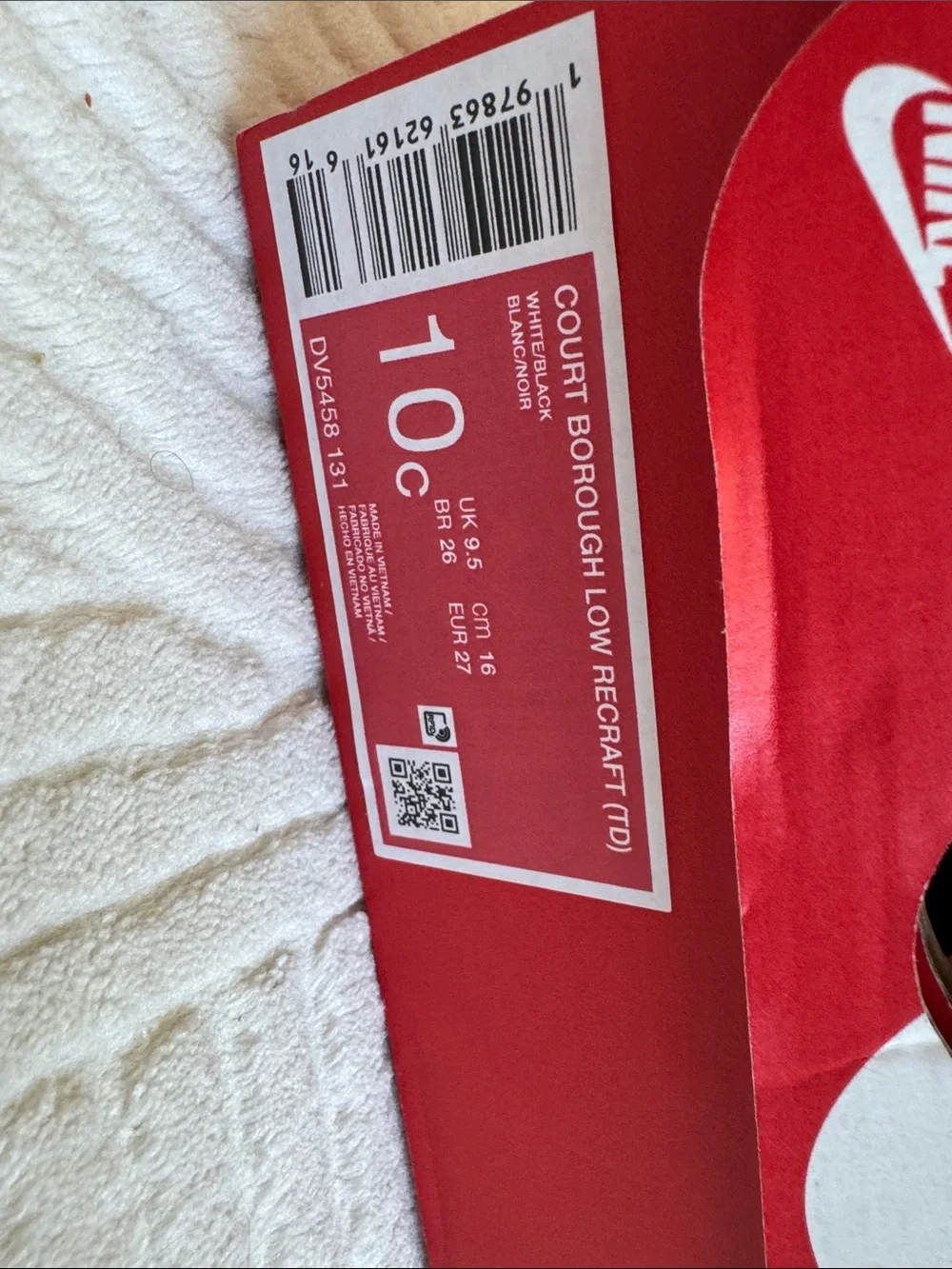 New Nike Court Borough Low Recraft Toddler Sneakers 10 Black/White (no lace)
